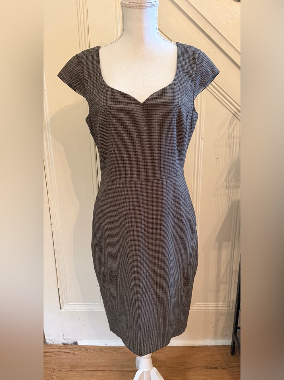 H&M Grey Midi Sheath Dress with Sweetheart Neckline